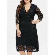 Plus Size Lace Overlay Dress (BLACK)