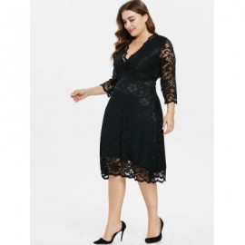 Plus Size Lace Overlay Dress (BLACK)