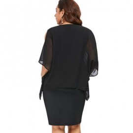 Plus Size Cold Shoulder V Neck Overlay Dress (BLACK)