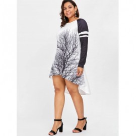 Plus Size Tree Print High Low Dress (WHITE)