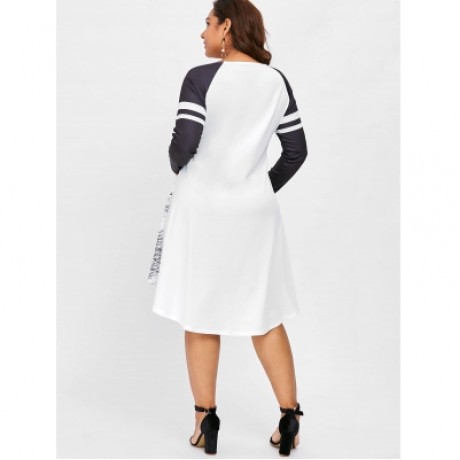Plus Size Tree Print High Low Dress (WHITE)