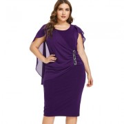 Plus Size Rhinestone Embellished Capelet Dress (PURPLE IRIS)