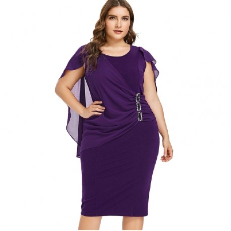 Plus Size Rhinestone Embellished Capelet Dress (PURPLE IRIS)
