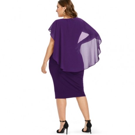 Plus Size Rhinestone Embellished Capelet Dress (PURPLE IRIS)