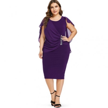 Plus Size Rhinestone Embellished Capelet Dress (PURPLE IRIS)