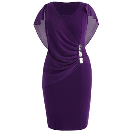 Plus Size Rhinestone Embellished Capelet Dress (PURPLE IRIS)