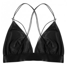 Spaghetti Strap Backless Floral Embroidery Women Bra Top (BLACK)