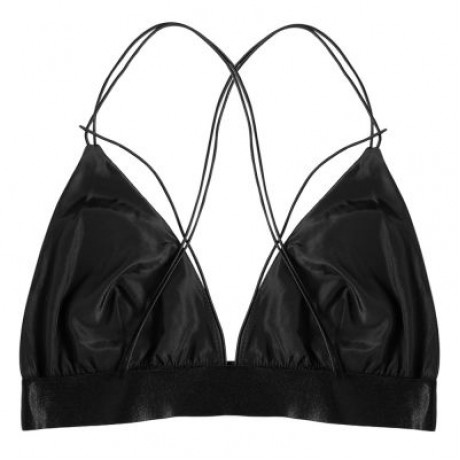 Spaghetti Strap Backless Floral Embroidery Women Bra Top (BLACK)