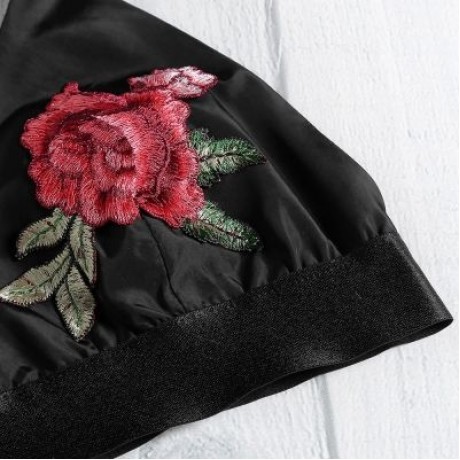 Spaghetti Strap Backless Floral Embroidery Women Bra Top (BLACK)