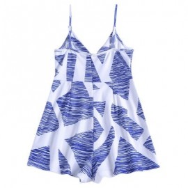 V Neck Spaghetti Strap Backless Print Women Romper (WHITE)