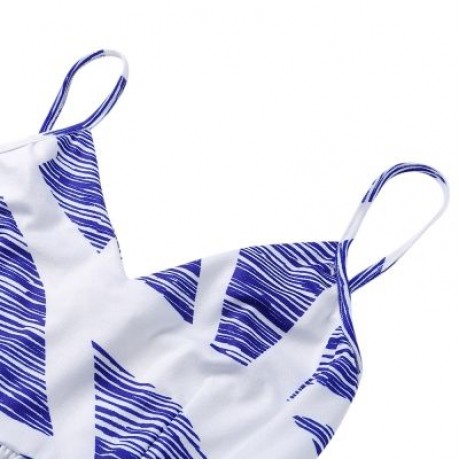 V Neck Spaghetti Strap Backless Print Women Romper (WHITE)