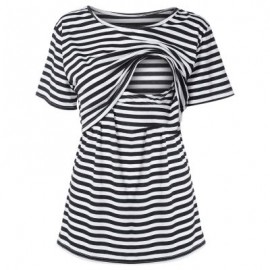 Round Collar Short Sleeves Layered Maternity Breastfeeding Top Shirt (BLACK)