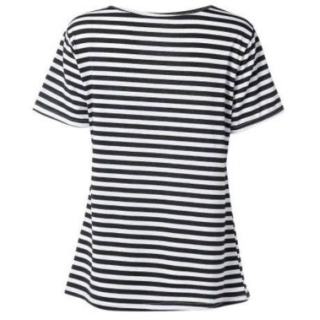 Round Collar Short Sleeves Layered Maternity Breastfeeding Top Shirt (BLACK)