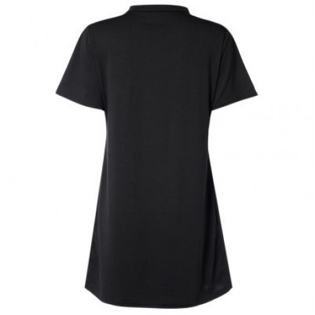 Hanging Neck V-neck T-shirt Eagle and Floral Printing Cotton Dress (BLACK)