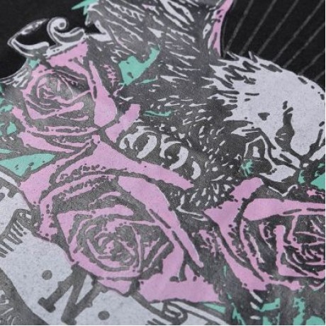Hanging Neck V-neck T-shirt Eagle and Floral Printing Cotton Dress (BLACK)