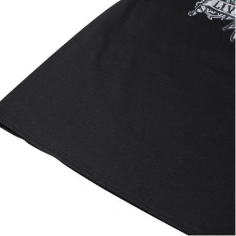 Hanging Neck V-neck T-shirt Eagle and Floral Printing Cotton Dress (BLACK)