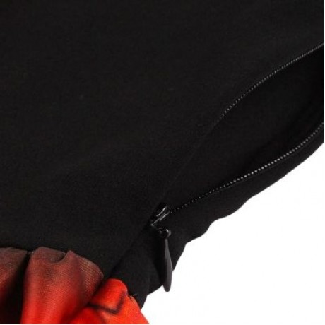 Flare Sleeve Plus Size Pumpkin Lantern A Line Dress (BLACK)