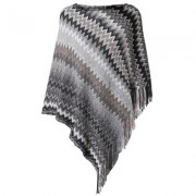 Boat Neck Chevron Stripe Fringed Knit Poncho Women Pullover Sweater (GRAY CLOUD)