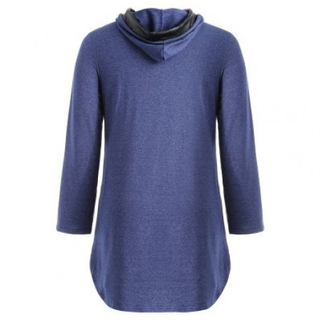 Plus Size Two Tone Drawstring Hoodie (STEEL BLUE)