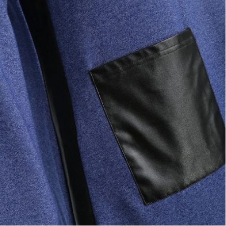 Plus Size Two Tone Drawstring Hoodie (STEEL BLUE)