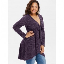 Plus Size Deep V Neck Long Sleeve T-shirt (PURPLE IRIS)