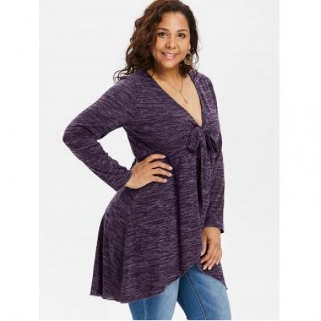 Plus Size Deep V Neck Long Sleeve T-shirt (PURPLE IRIS)