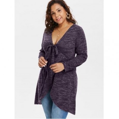 Plus Size Deep V Neck Long Sleeve T-shirt (PURPLE IRIS)