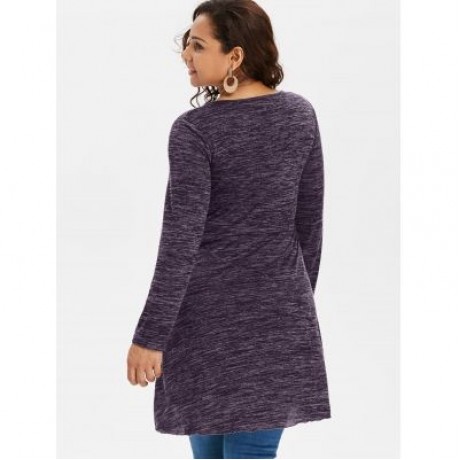 Plus Size Deep V Neck Long Sleeve T-shirt (PURPLE IRIS)