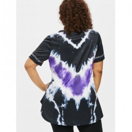 Plus Size V Neck Tie Dye T-shirt (PURPLE)