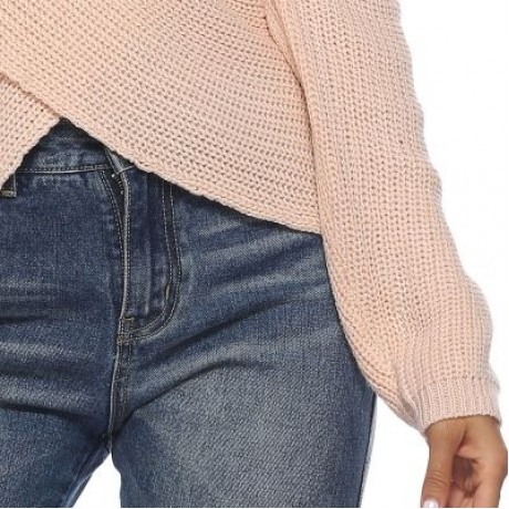 Deep V Neck Stand Collar Sexy Low Cut Irregular Cross Long Sleeve Women Sweater (DESERT SA