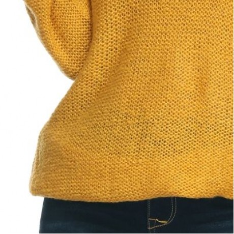 Off The Shoulder Long Bell Sleeve Overlap Solid Color Women Pullover Sweater (ORANGE GOLD)
