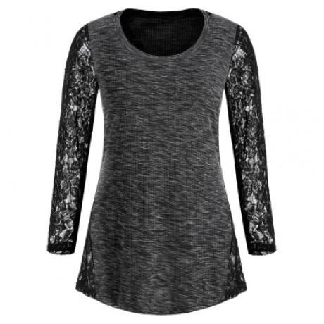Plus Size Sheer Lace Panel Tunic T-shirt (CARBON GRAY)