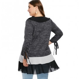 Plus Size Ruffle Trim Marled Coat (GRAY)