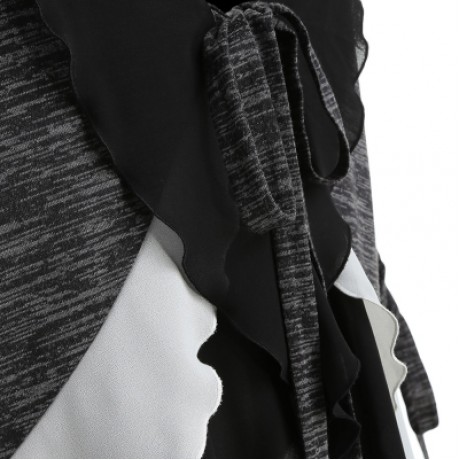Plus Size Ruffle Trim Marled Coat (GRAY)