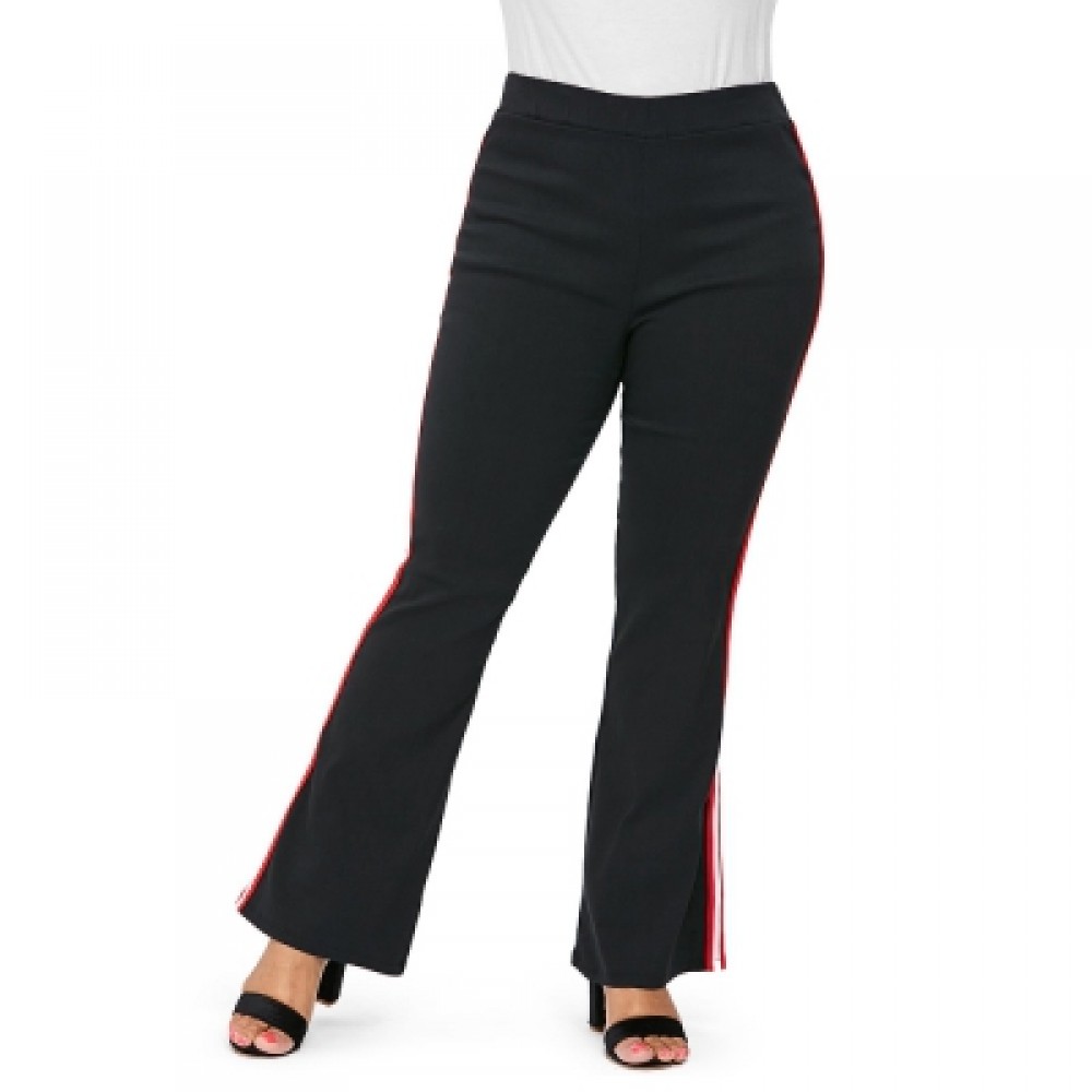 Plus Size Side Color Block Striped Flare Pants  (BLACK)