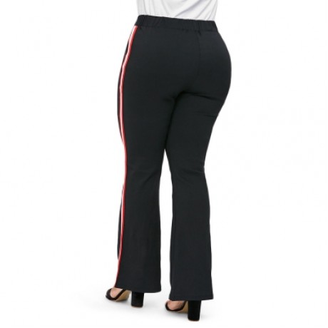 Plus Size Side Color Block Striped Flare Pants  (BLACK)