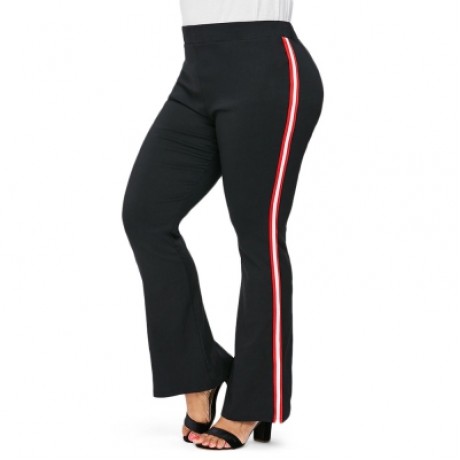 Plus Size Side Color Block Striped Flare Pants  (BLACK)
