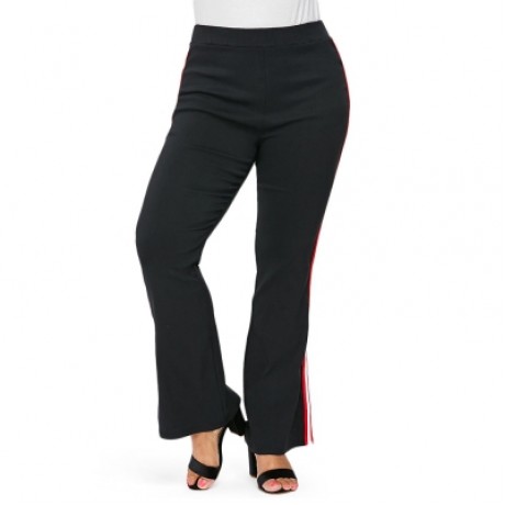 Plus Size Side Color Block Striped Flare Pants  (BLACK)