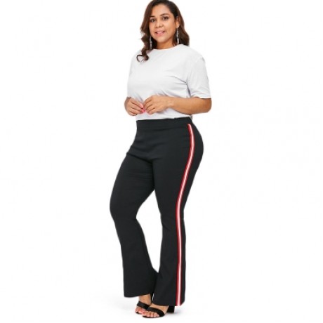 Plus Size Side Color Block Striped Flare Pants  (BLACK)