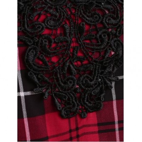 Plus Size Cut Out Shoulder Plaid Top (RED)