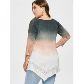 Plus Size Lace Insert Asymmetric T-shirt (MULTI)