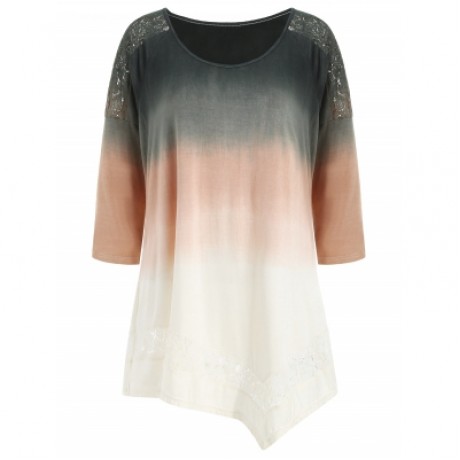 Plus Size Lace Insert Asymmetric T-shirt (MULTI)