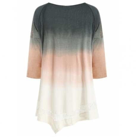 Plus Size Lace Insert Asymmetric T-shirt (MULTI)