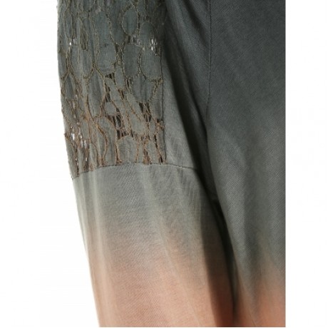 Plus Size Lace Insert Asymmetric T-shirt (MULTI)