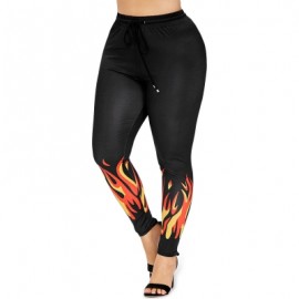 Plus Size Flame Print Drawstring Leggings (BLACK)