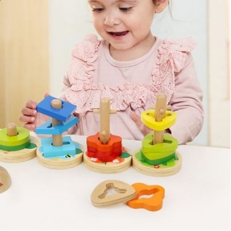 Topbright Educational Children Wooden Four Column Set Geometric Shape Matching Blocks (MUL