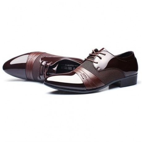 Men Formal Pointed Toe Lace Up Business Blucher Shoes (BROWN)