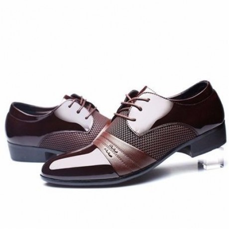 Men Formal Pointed Toe Lace Up Business Blucher Shoes (BROWN)