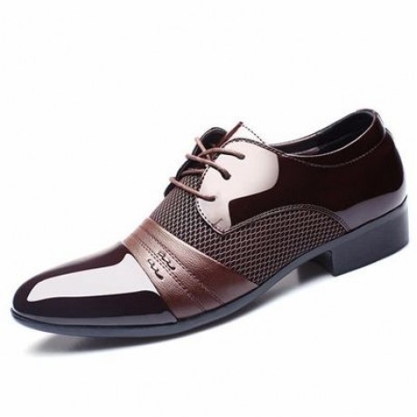 Men Formal Pointed Toe Lace Up Business Blucher Shoes (BROWN)