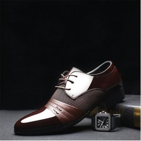 Men Formal Pointed Toe Lace Up Business Blucher Shoes (BROWN)